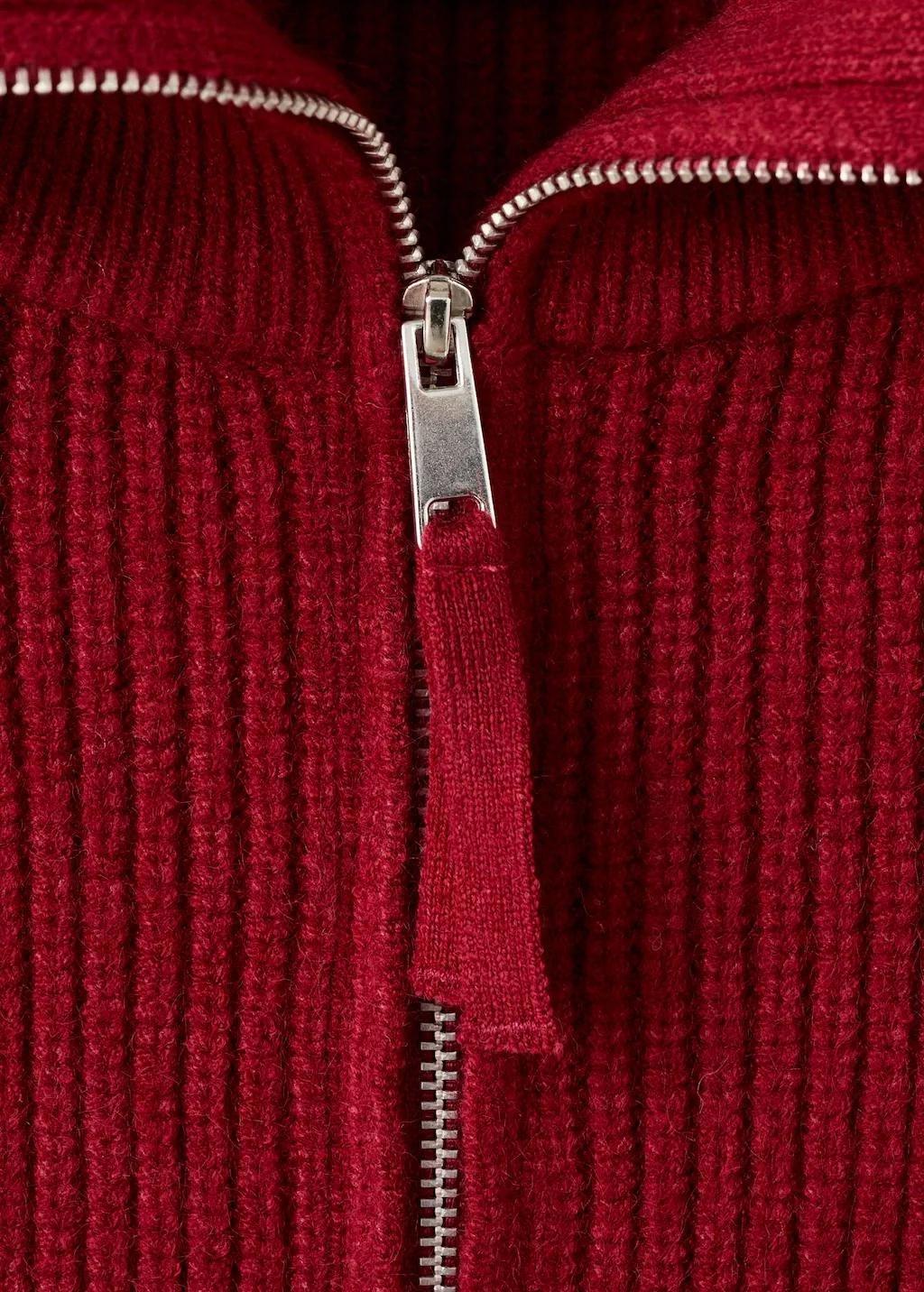 Red Funnel-Neck Zip Sweater, Dark Red, large image number 3