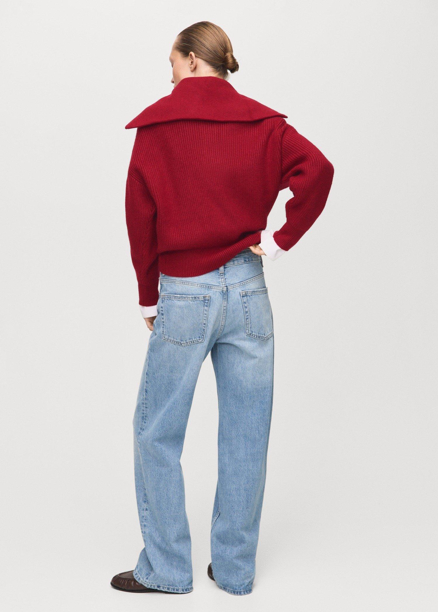 Red Funnel-Neck Zip Sweater, Dark Red, large image number 4
