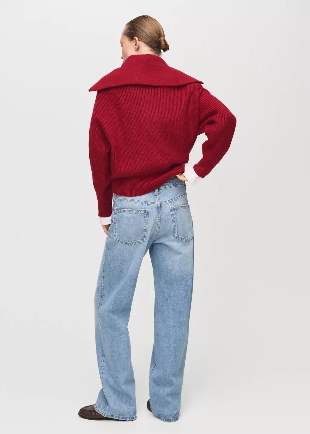 Red Funnel-Neck Zip Sweater, Dark Red, large image number 5