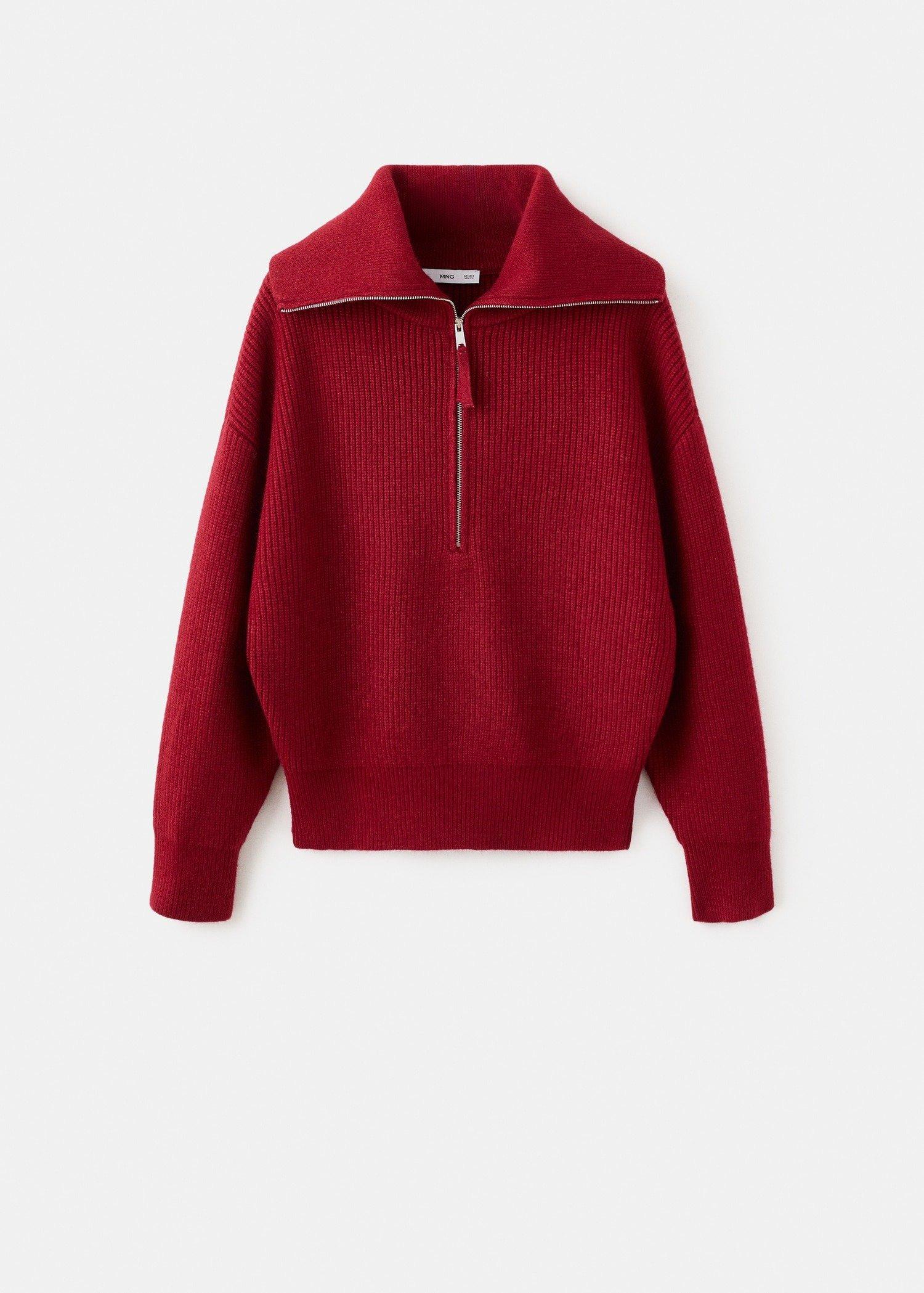 Red Funnel-Neck Zip Sweater, Dark Red, large image number 8