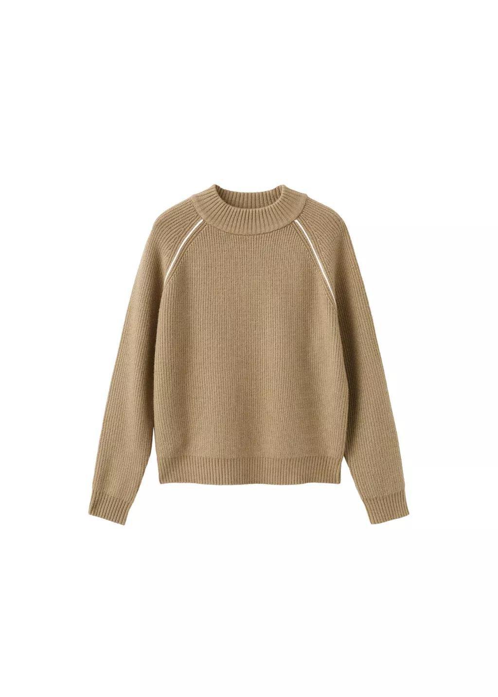 Brown Perkins-Collar Contrast Stripe Jumper, Medium Brown, large image number 7