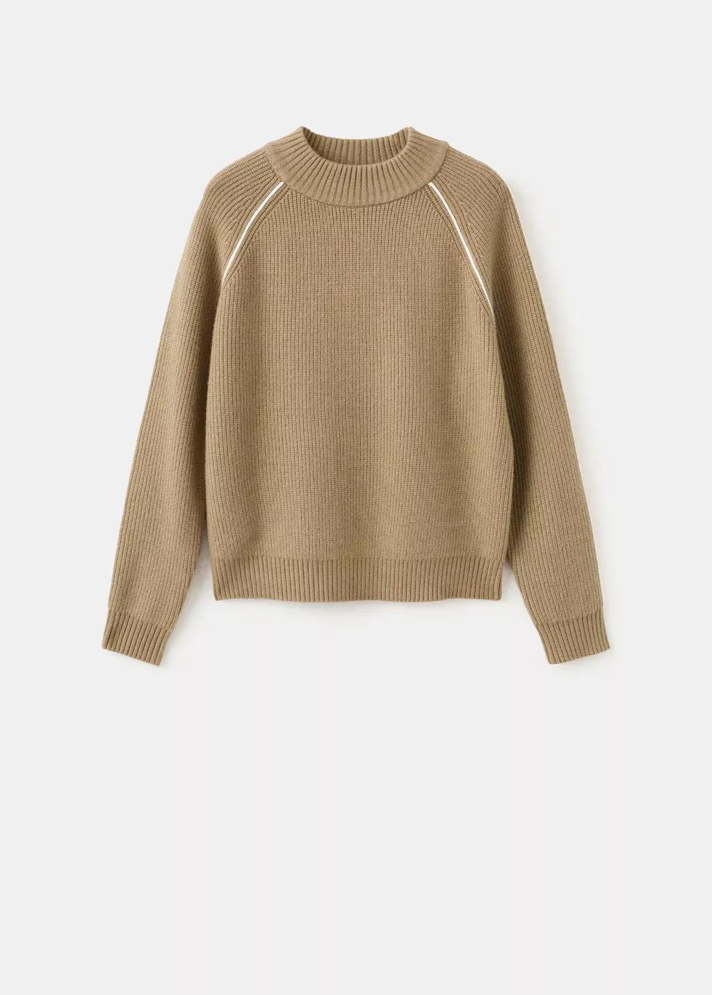 Brown Perkins-Collar Contrast Stripe Jumper, Medium Brown, large image number 8