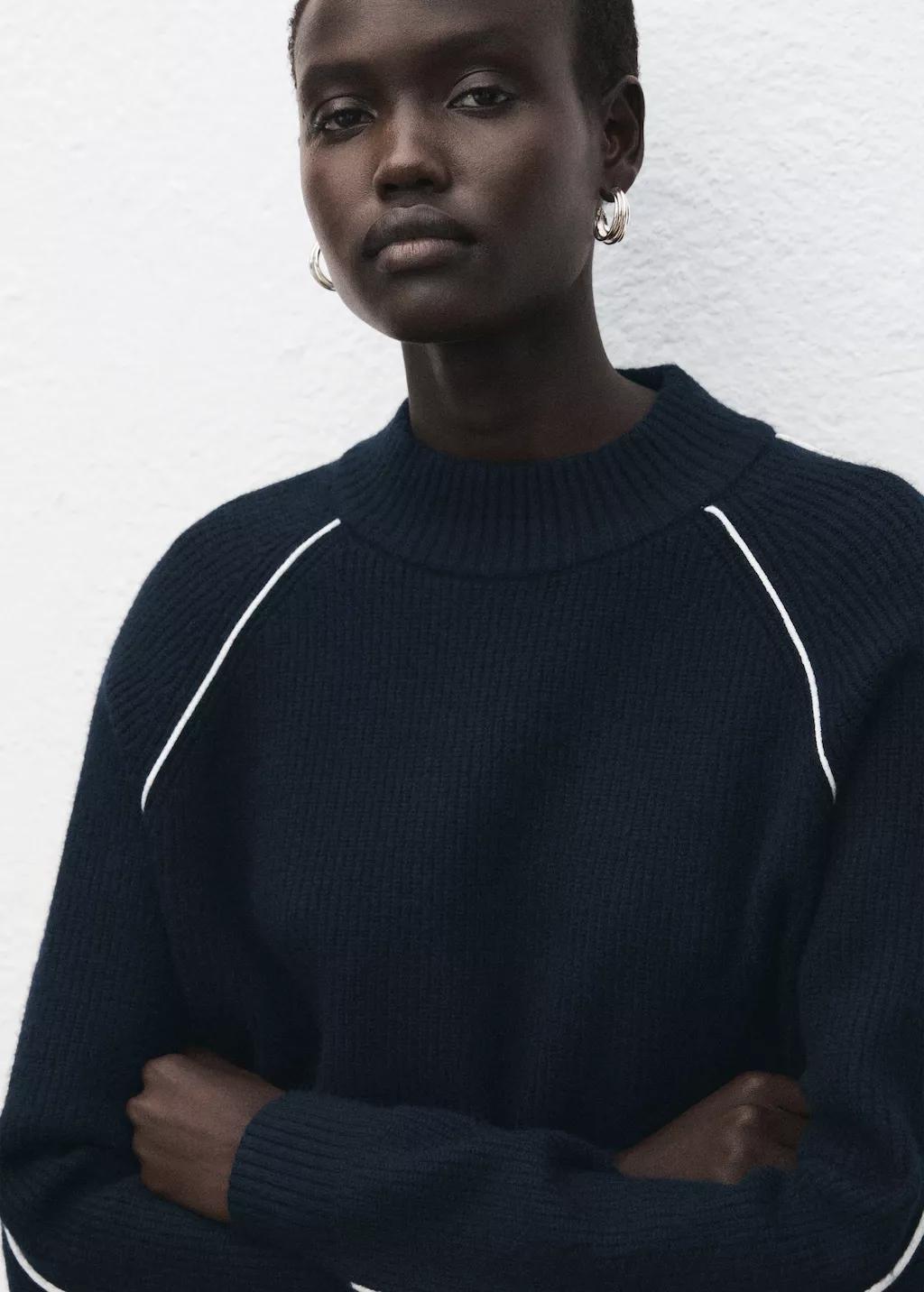 Navy Knitted Sweater With Perkins Neck, Navy, large image number 4