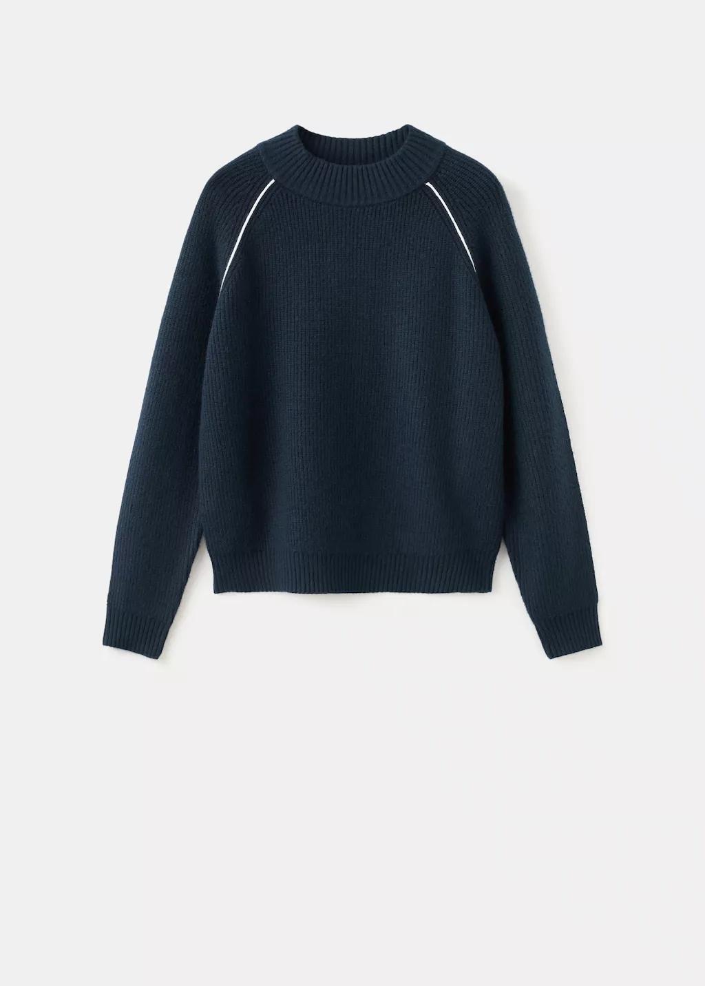 Navy Knitted Sweater With Perkins Neck, Navy, large image number 7