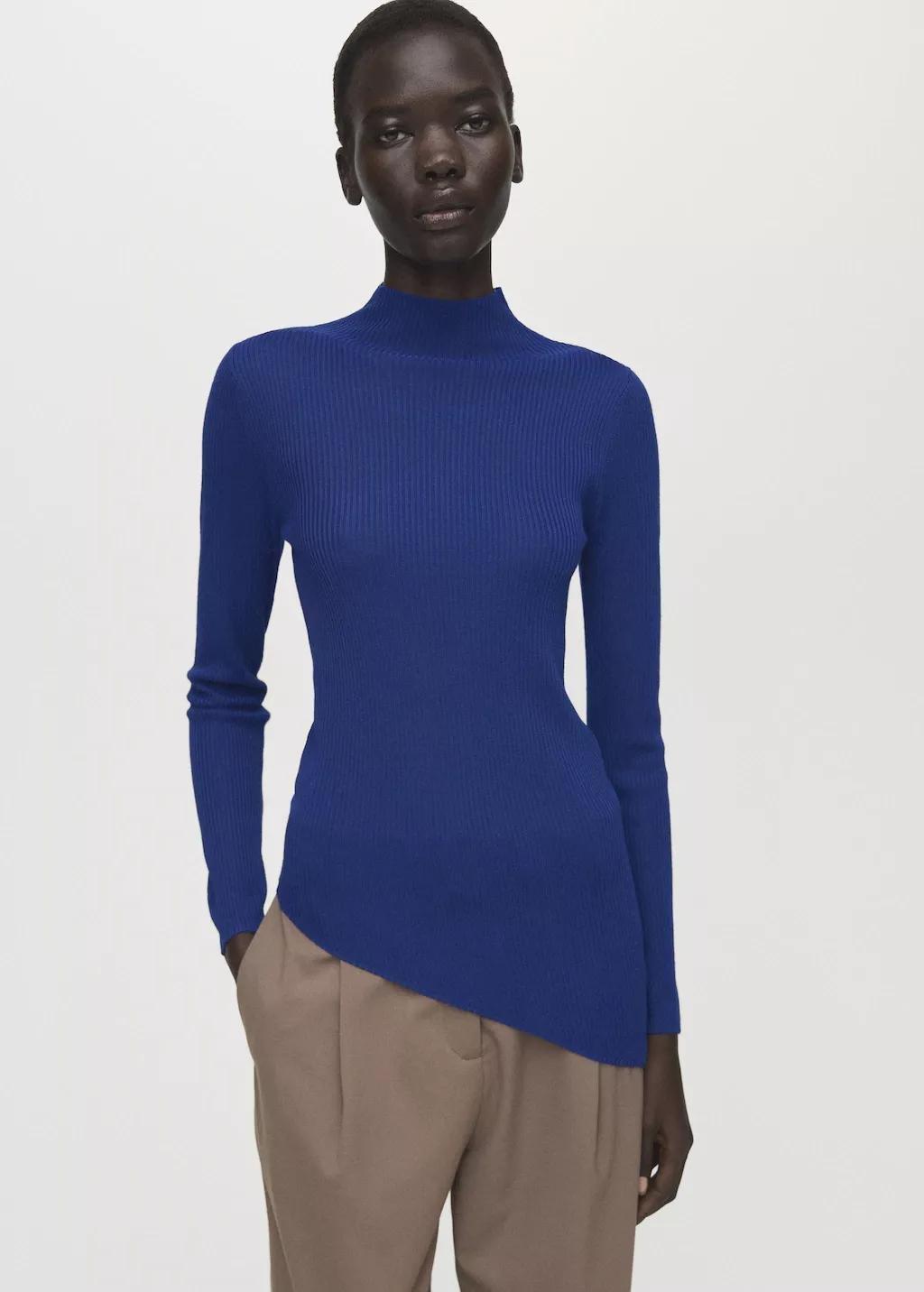 Blue Sweater With Asymmetrical Turtleneck, Bright Blue, large image number 3