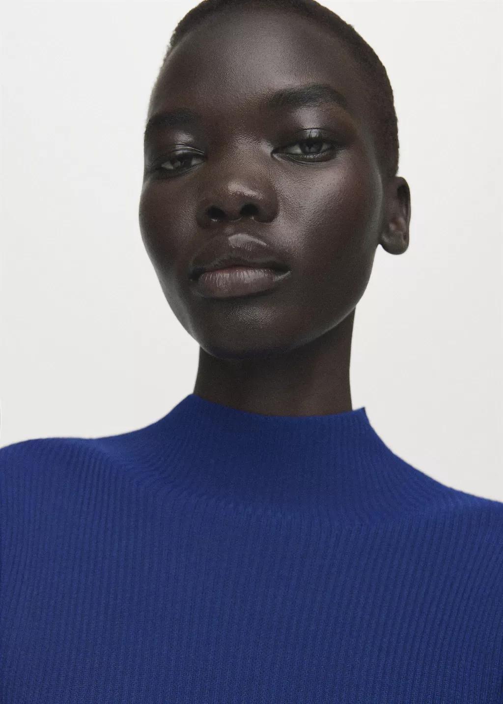 Blue Sweater With Asymmetrical Turtleneck, Bright Blue, large image number 4