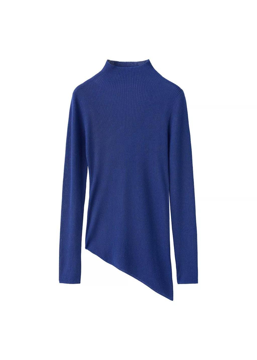Blue Sweater With Asymmetrical Turtleneck, Bright Blue, large image number 7