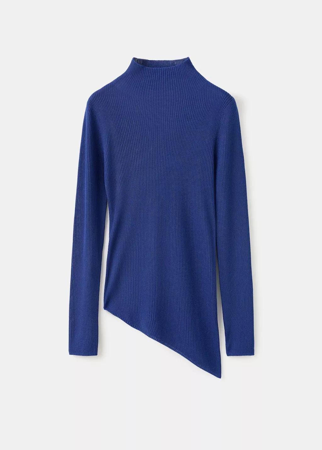 Blue Sweater With Asymmetrical Turtleneck, Bright Blue, large image number 8