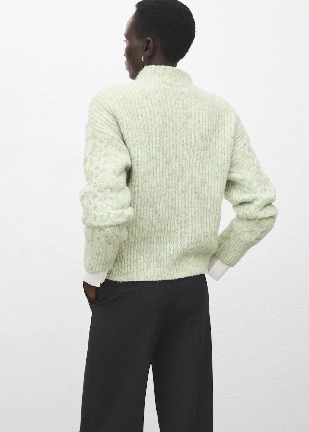 Green Braided Sweater With Perkins Neck, Turquoise - Aqua, large image number 2