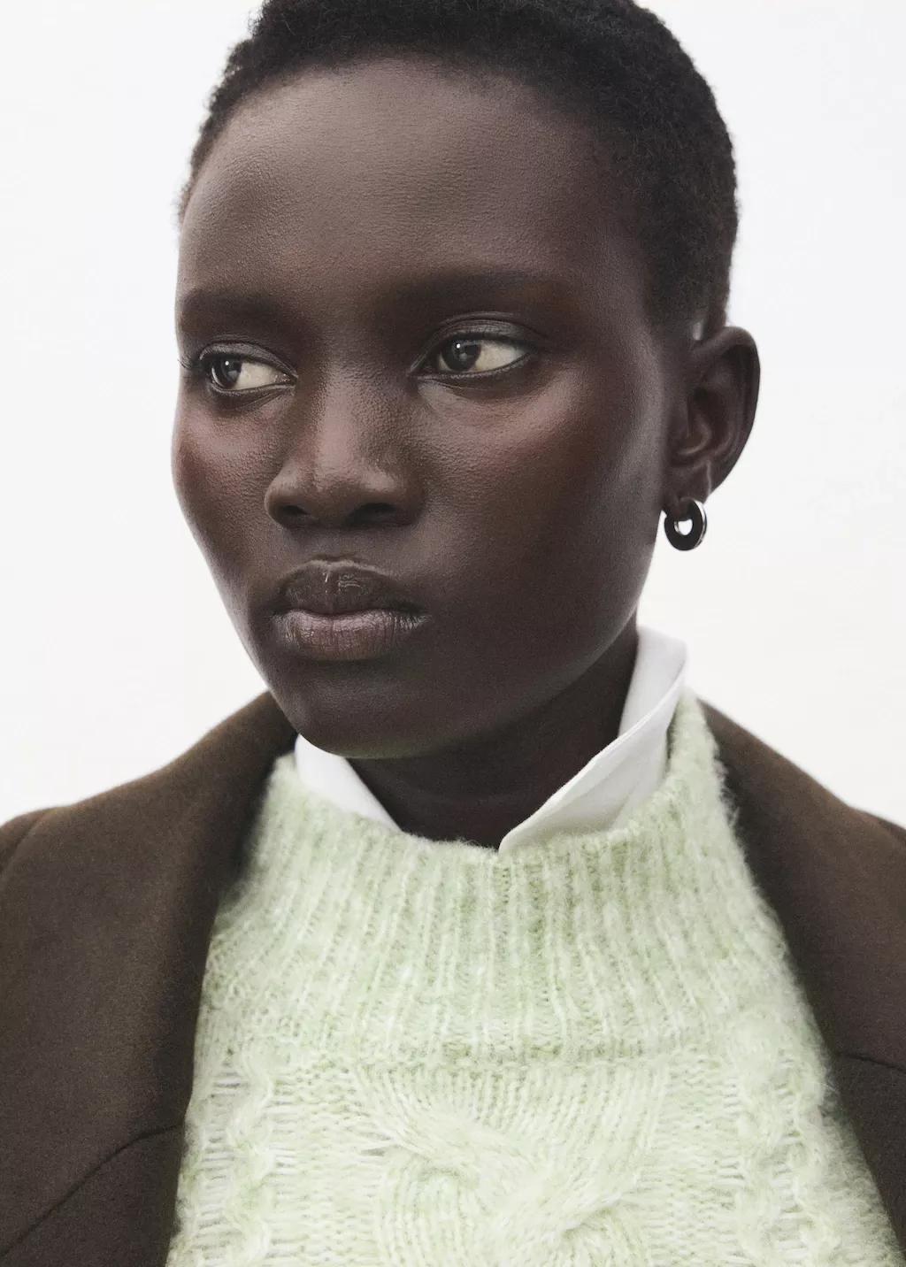 Green Braided Sweater With Perkins Neck, Turquoise - Aqua, large image number 4