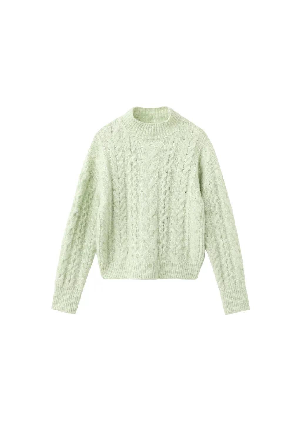 Green Braided Sweater With Perkins Neck, Turquoise - Aqua, large image number 6