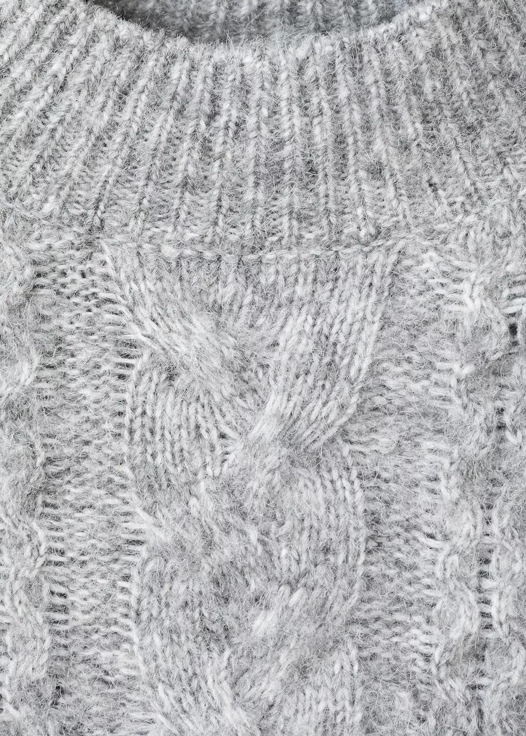 Grey Braided Perkins-Neck Sweater, Medium Grey, large image number 3