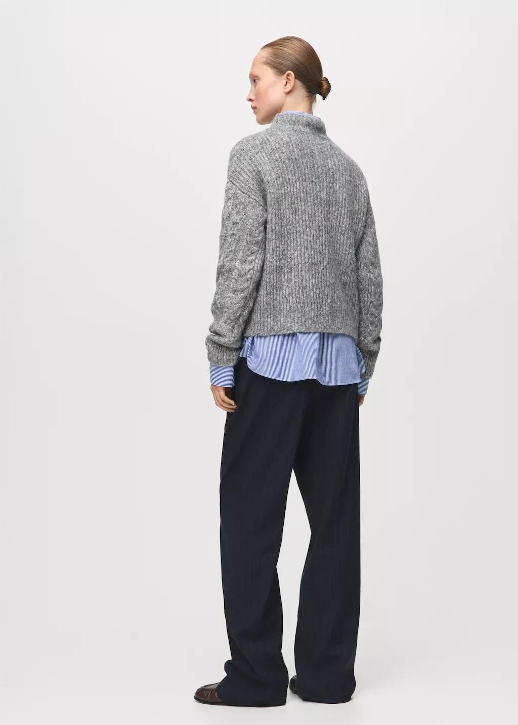 Grey Braided Perkins-Neck Sweater, Medium Grey, large image number 5