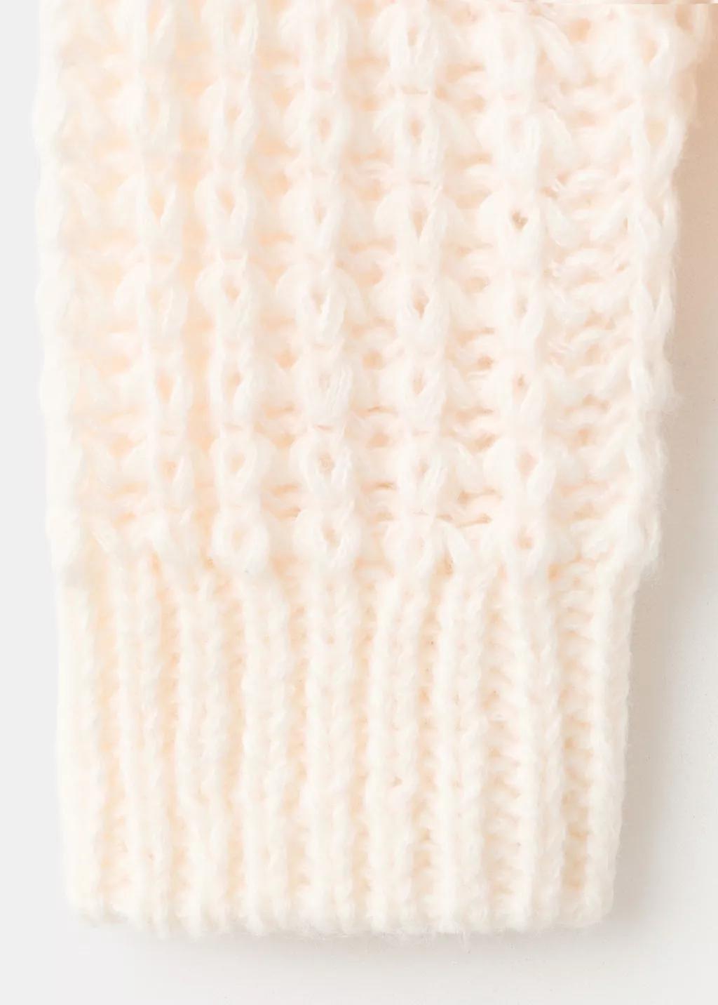 Cream Openwork Knit Sweater, Light Beige, medium