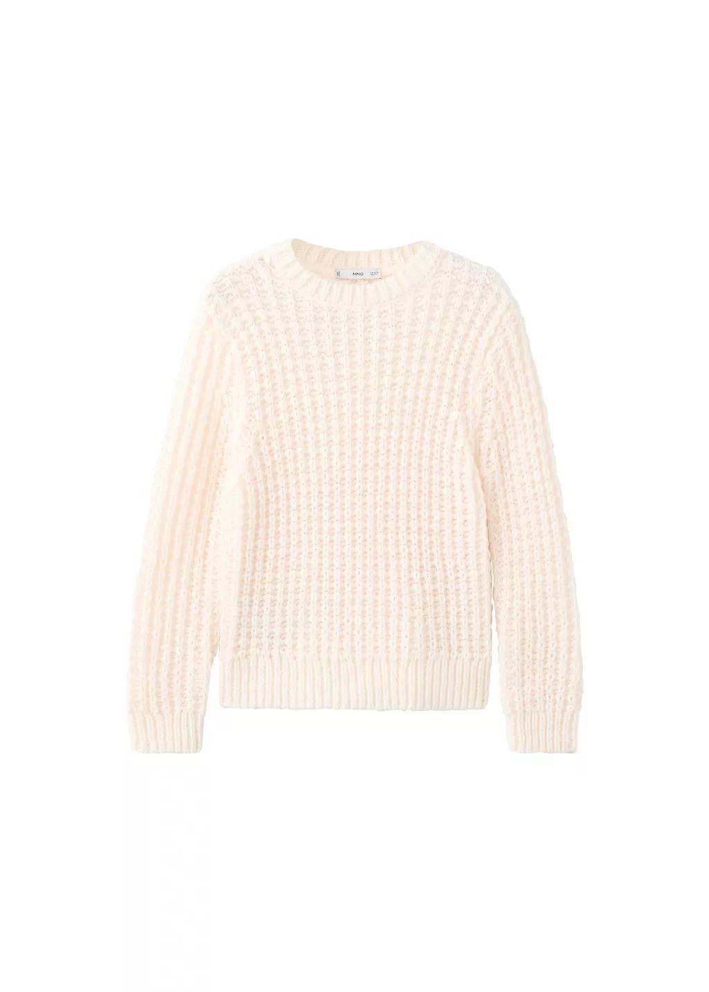 Cream Openwork Knit Sweater, Light Beige, large image number 5