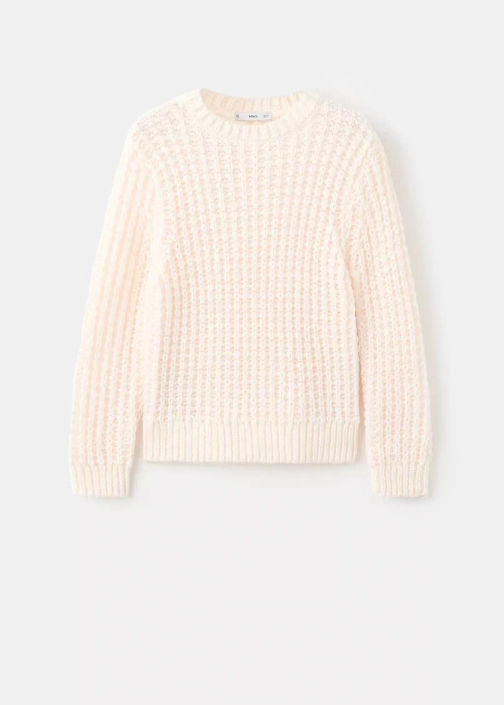 Cream Openwork Knit Sweater, Light Beige, large image number 6