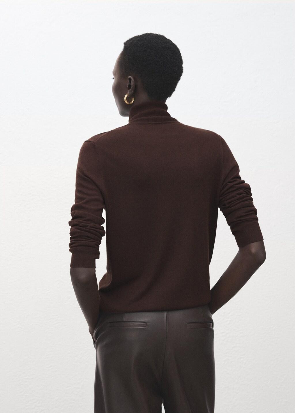 Brown Turtleneck Knitted Sweater, Dark Brown, large image number 2