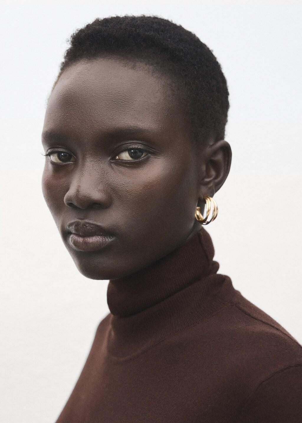 Brown Turtleneck Knitted Sweater, Dark Brown, large image number 4