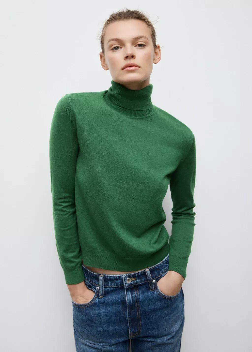 Green Turtleneck Knitted Sweater, 0201_49, large image number 3