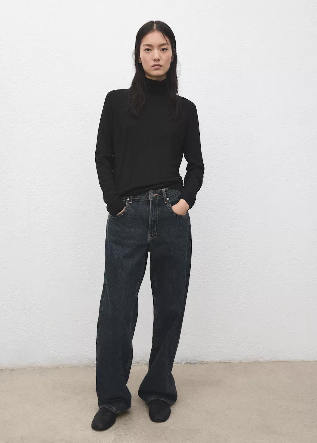 Black Turtleneck Knitted Sweater, Black, large image number 0