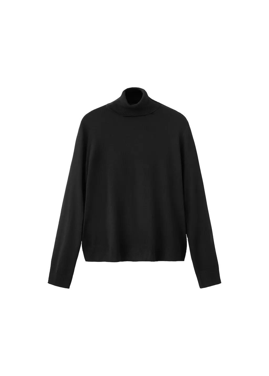 Black Turtleneck Knitted Sweater, Black, large image number 6