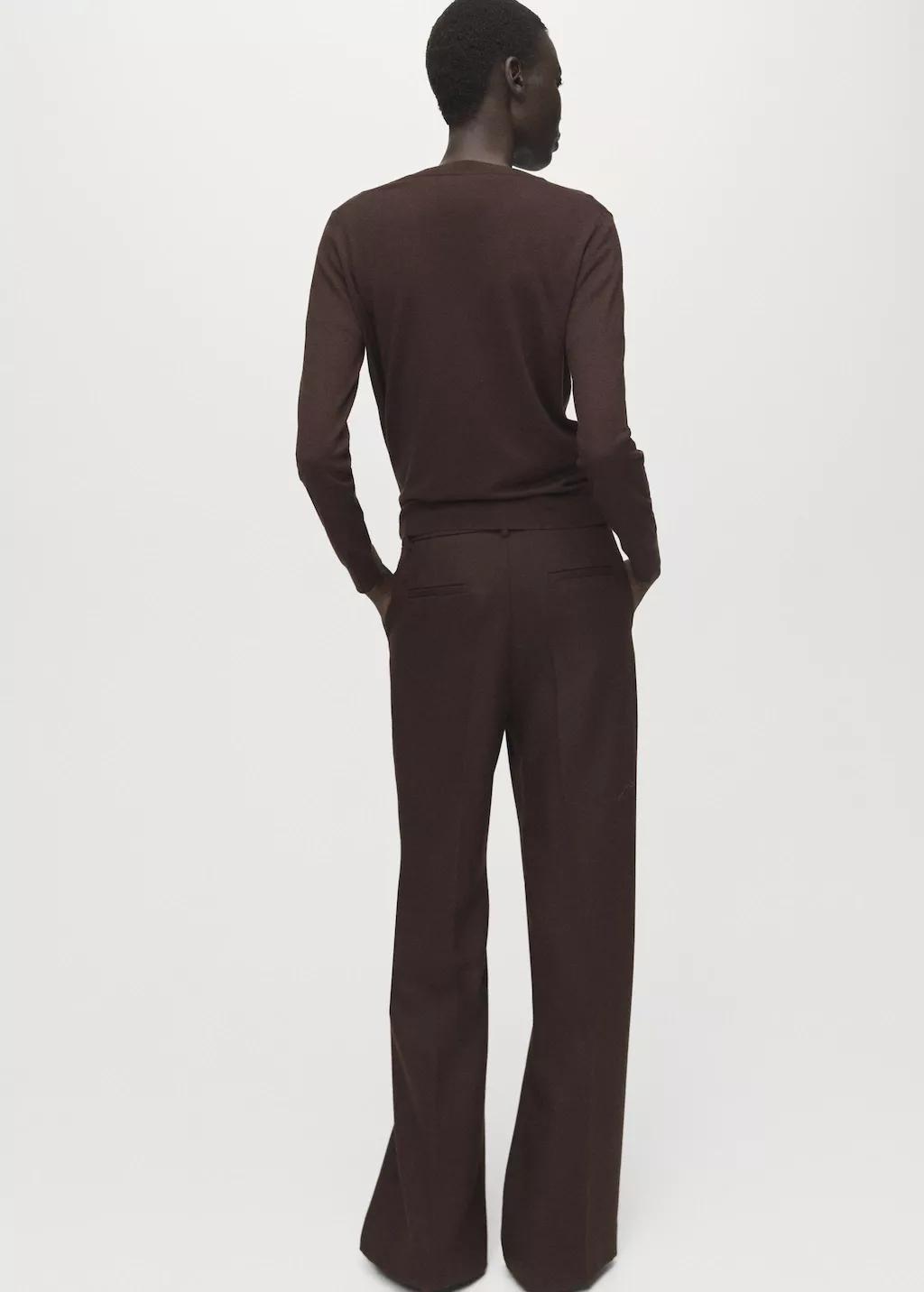 Brown Fine-Knit Crew-Neck Sweater, Dark Brown, large image number 2