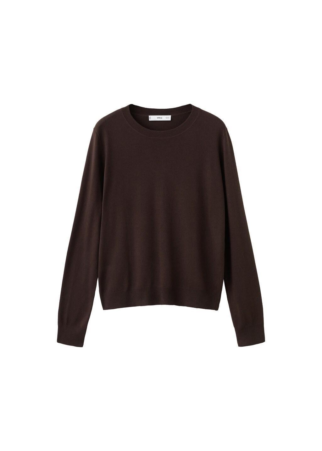Brown Fine-Knit Crew-Neck Sweater, Dark Brown, large image number 7