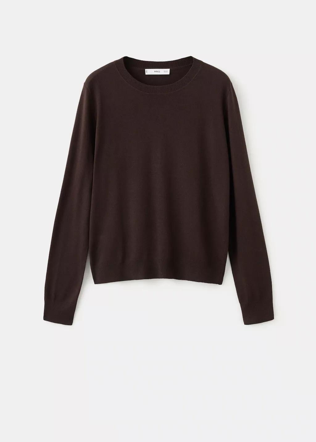 Brown Fine-Knit Crew-Neck Sweater, Dark Brown, large image number 8