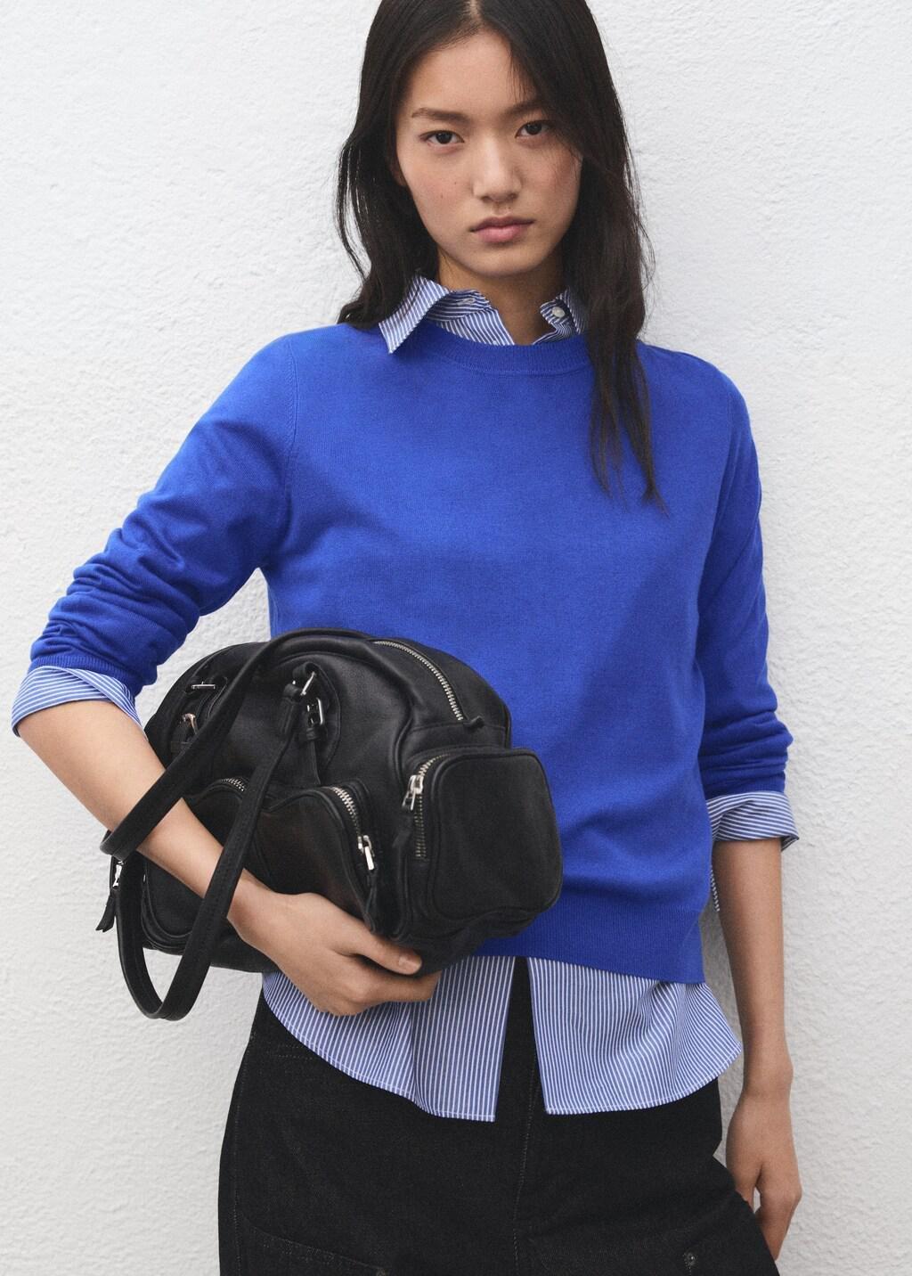 Blue Fine-Knit Crew-Neck Sweater, Bright Blue, large image number 3