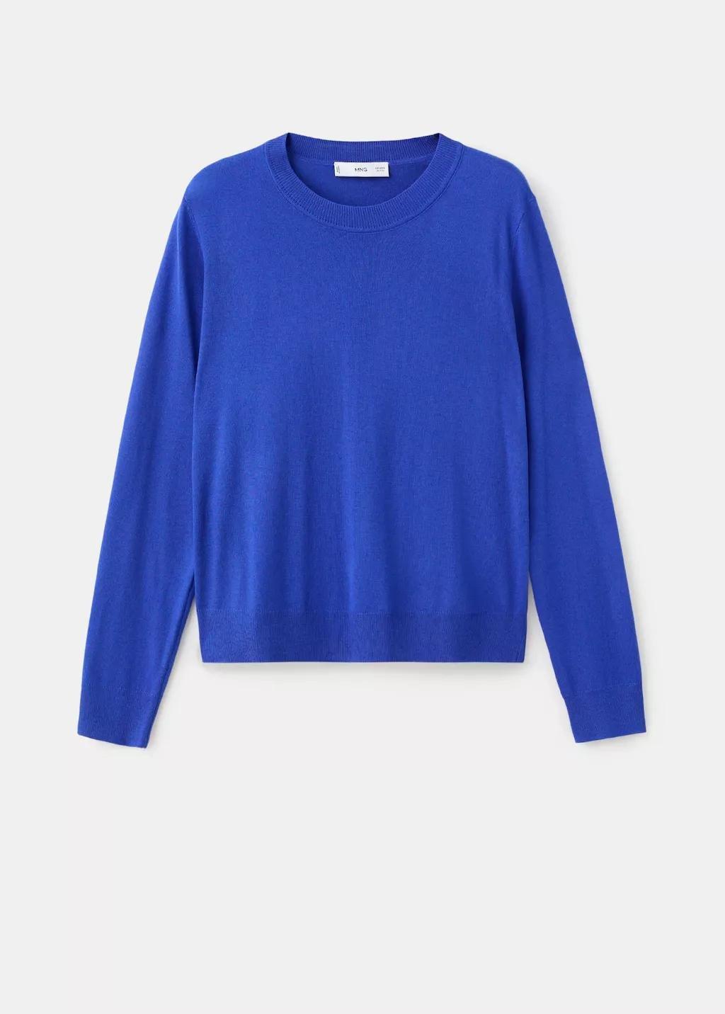 Blue Fine-Knit Crew-Neck Sweater, Bright Blue, large image number 6