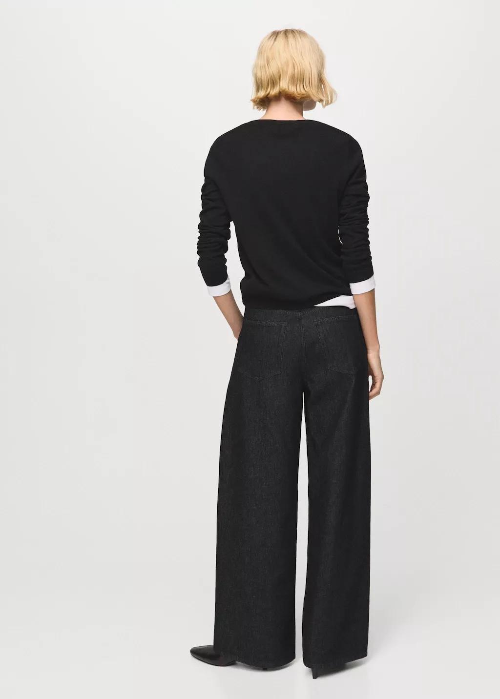 Black Fine-Knit Crew-Neck Sweater, Black, medium