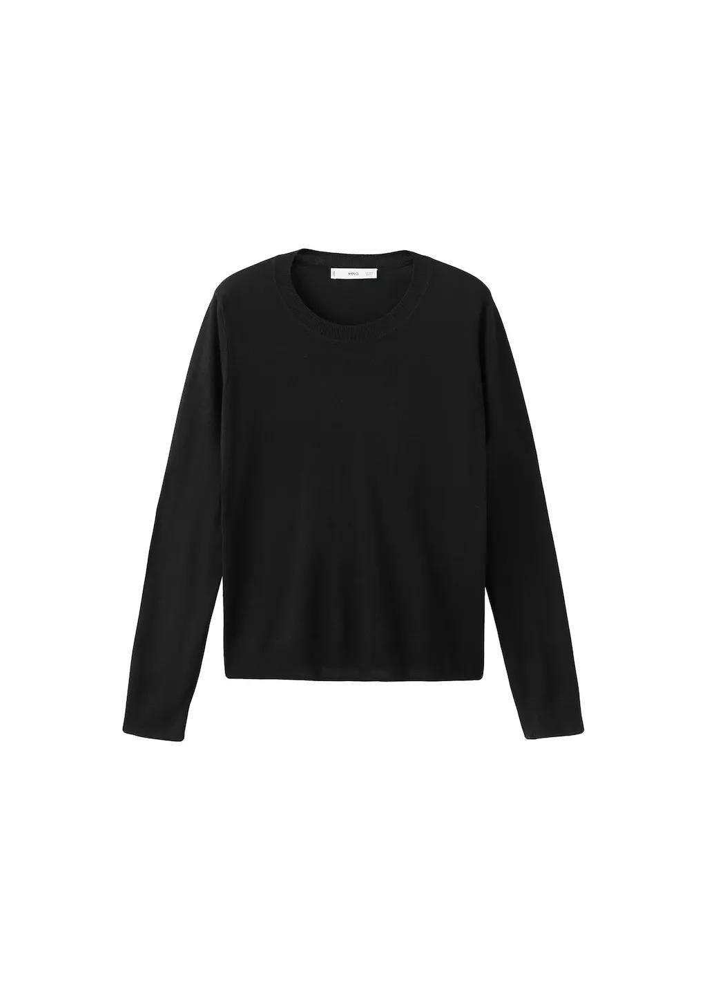 Black Fine-Knit Crew-Neck Sweater, Black, large image number 7