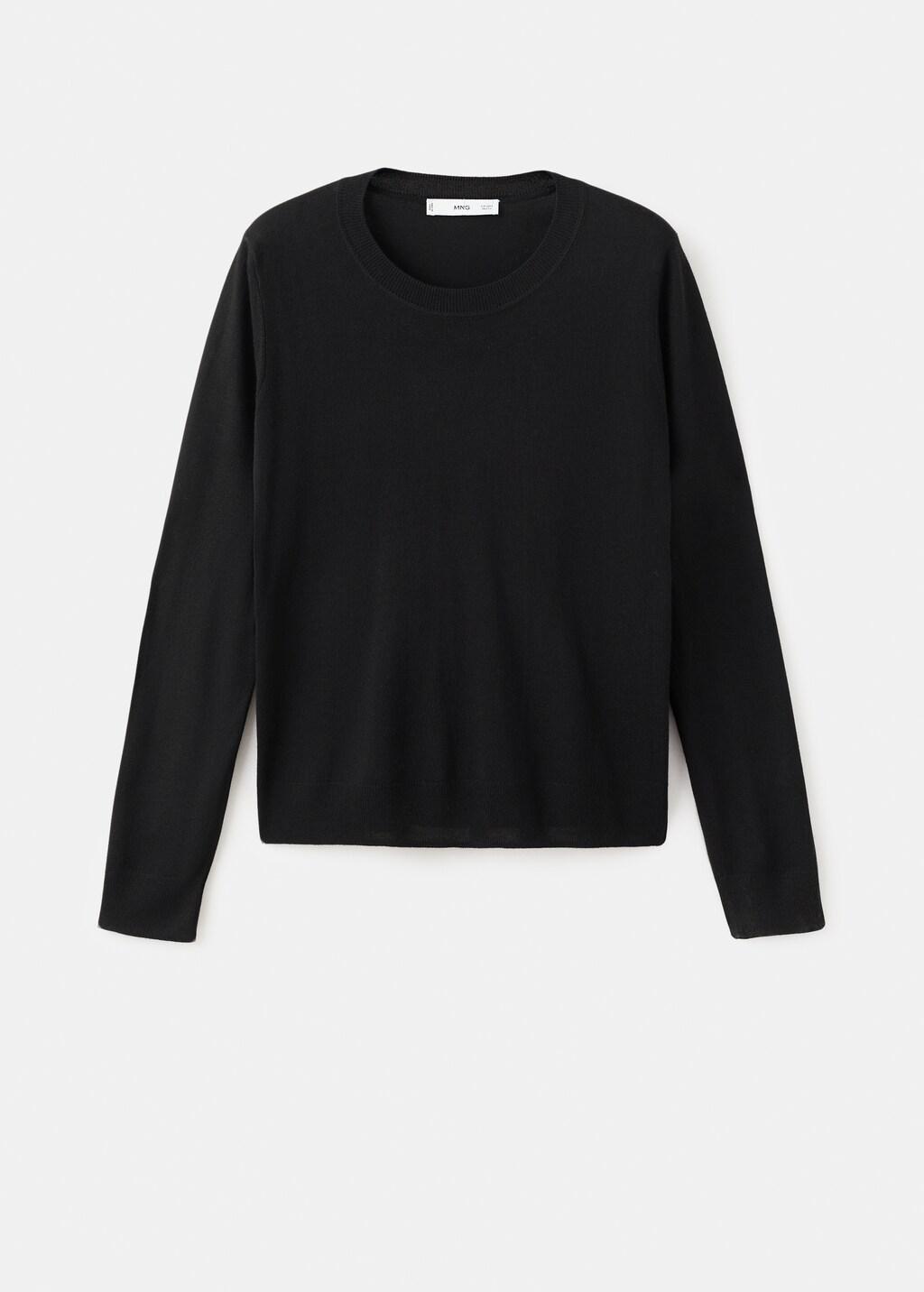 Black Fine-Knit Crew-Neck Sweater, Black, large image number 8
