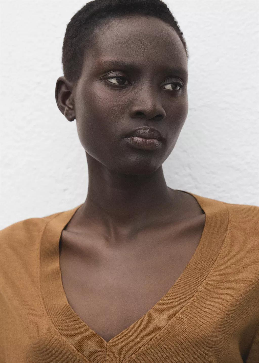 Brown V-Neck Knit Sweater, Medium Brown, large image number 4