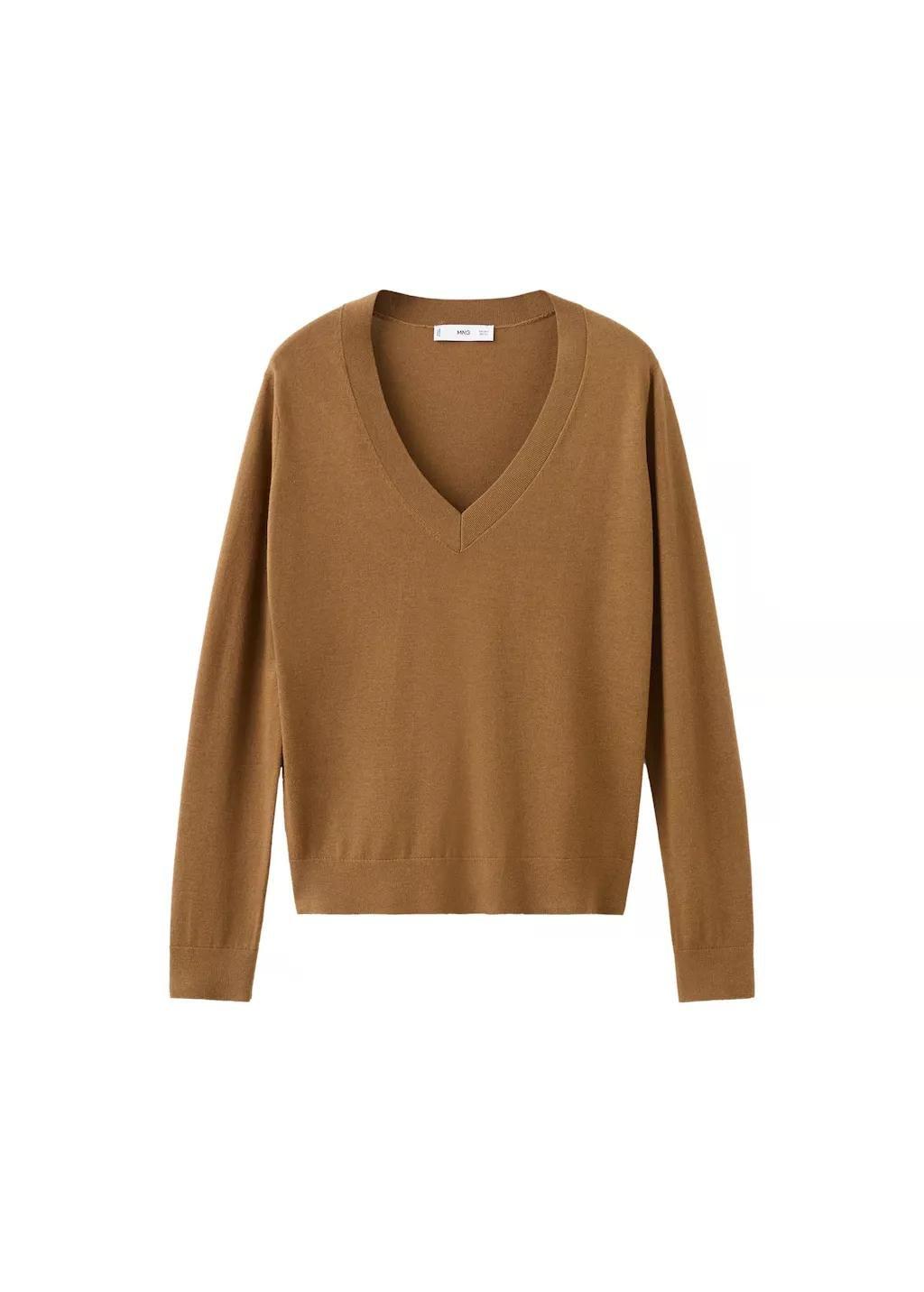 Brown V-Neck Knit Sweater, Medium Brown, large image number 7