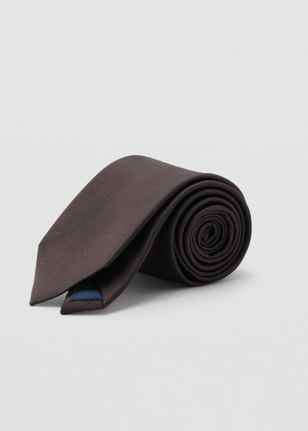 Brown Plain Silk Tie, 0201_30, large image number 0