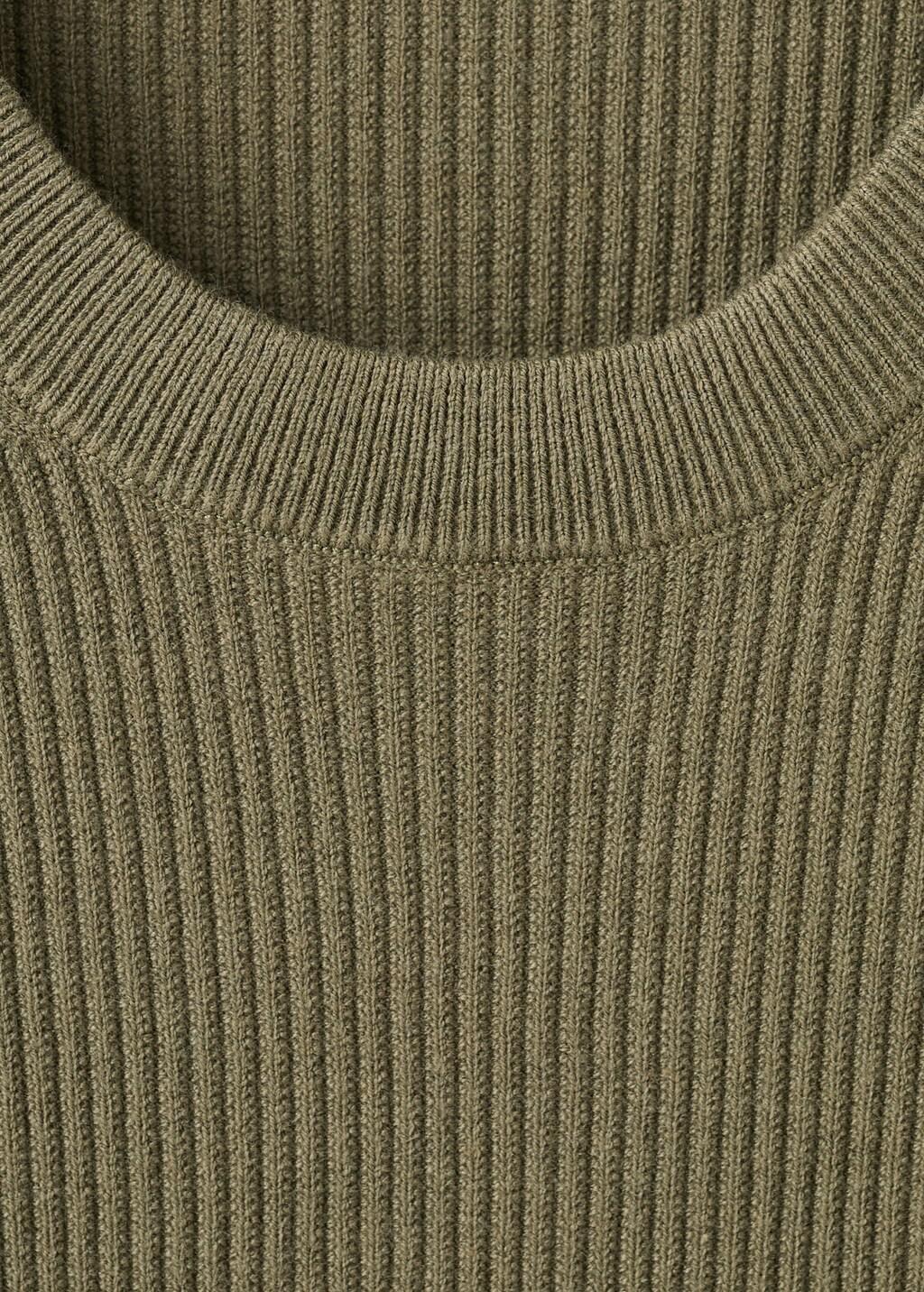 Green Fine Rib-Knit Cotton Sweater, Dark Green, large image number 1