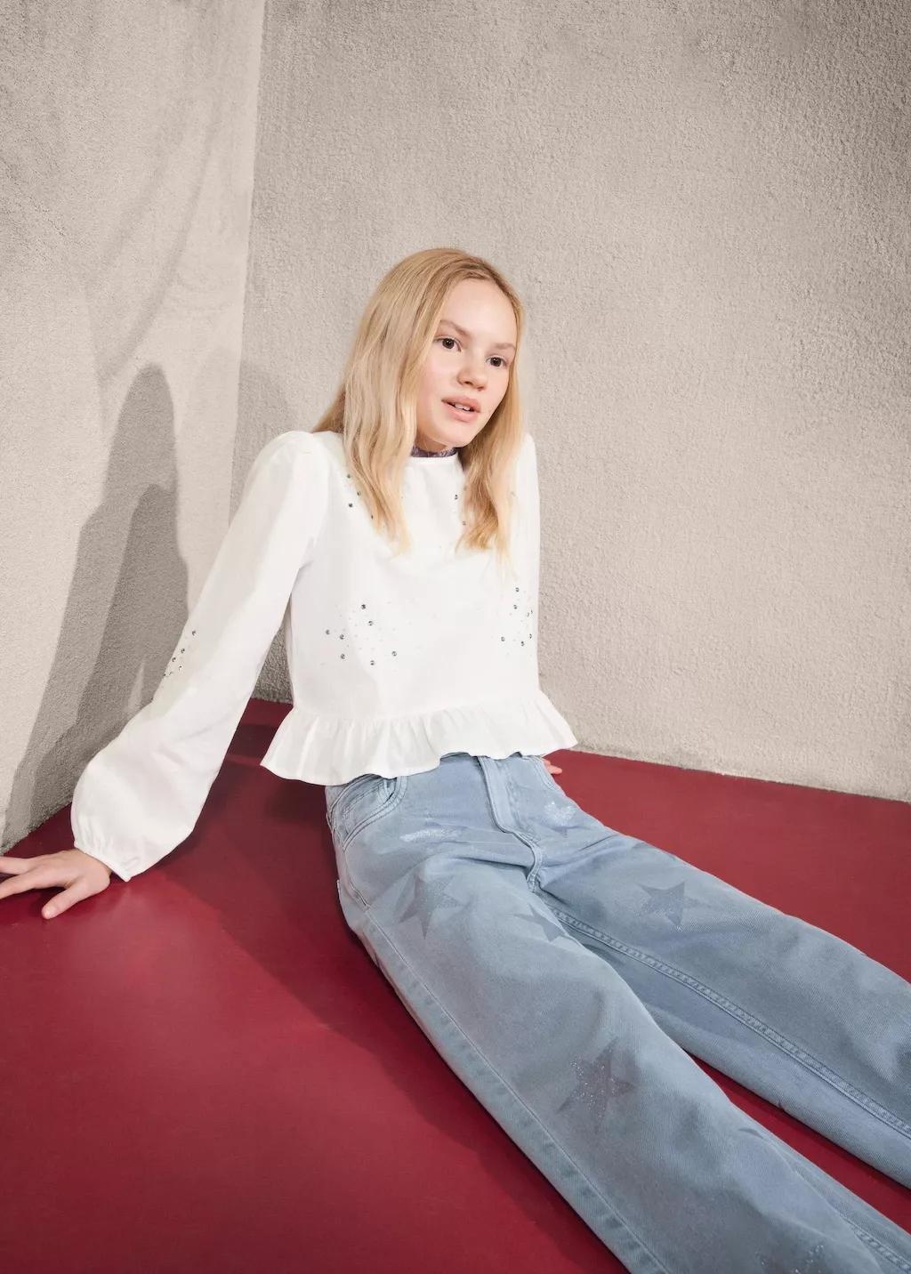 Blue Jeans With Glitter Star Detailing, Kids Girl, Medium Blue, large image number 4