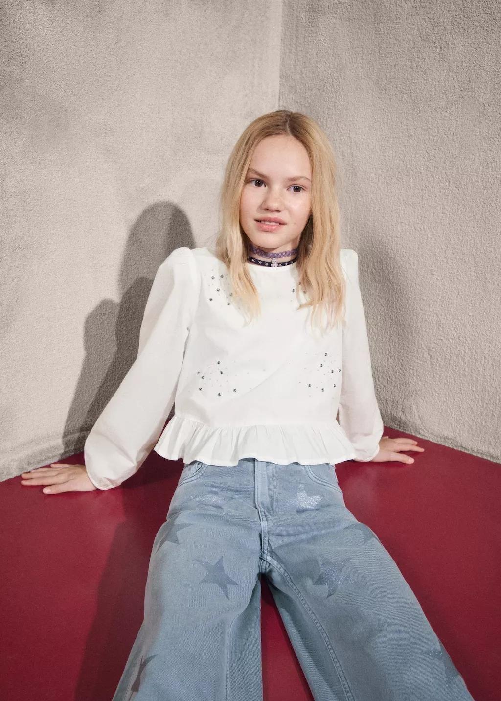 Blue Jeans With Glitter Star Detailing, Kids Girl, Medium Blue, large image number 5