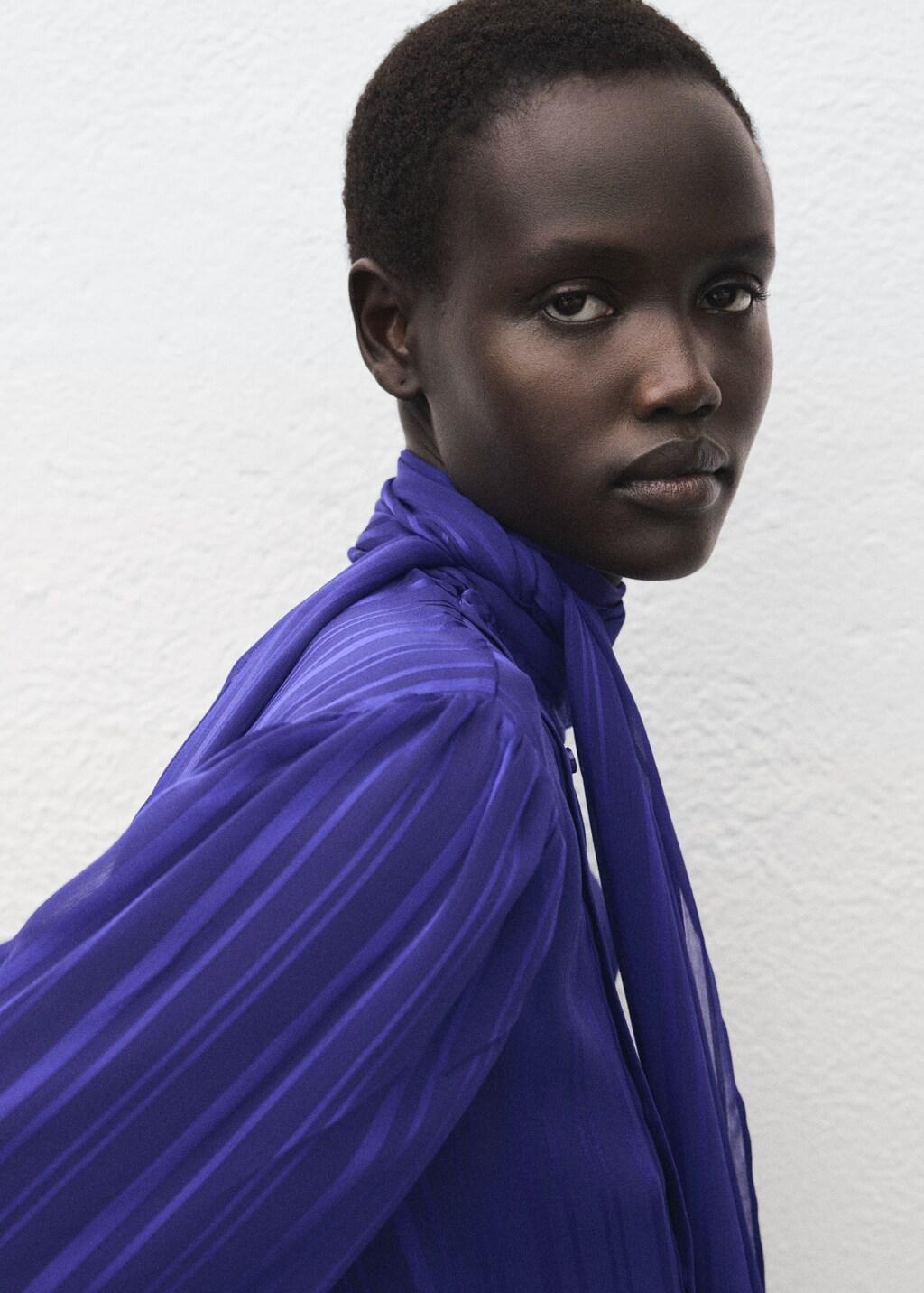 Purple Striped Blouse With Scarf, 0201_52, large image number 4