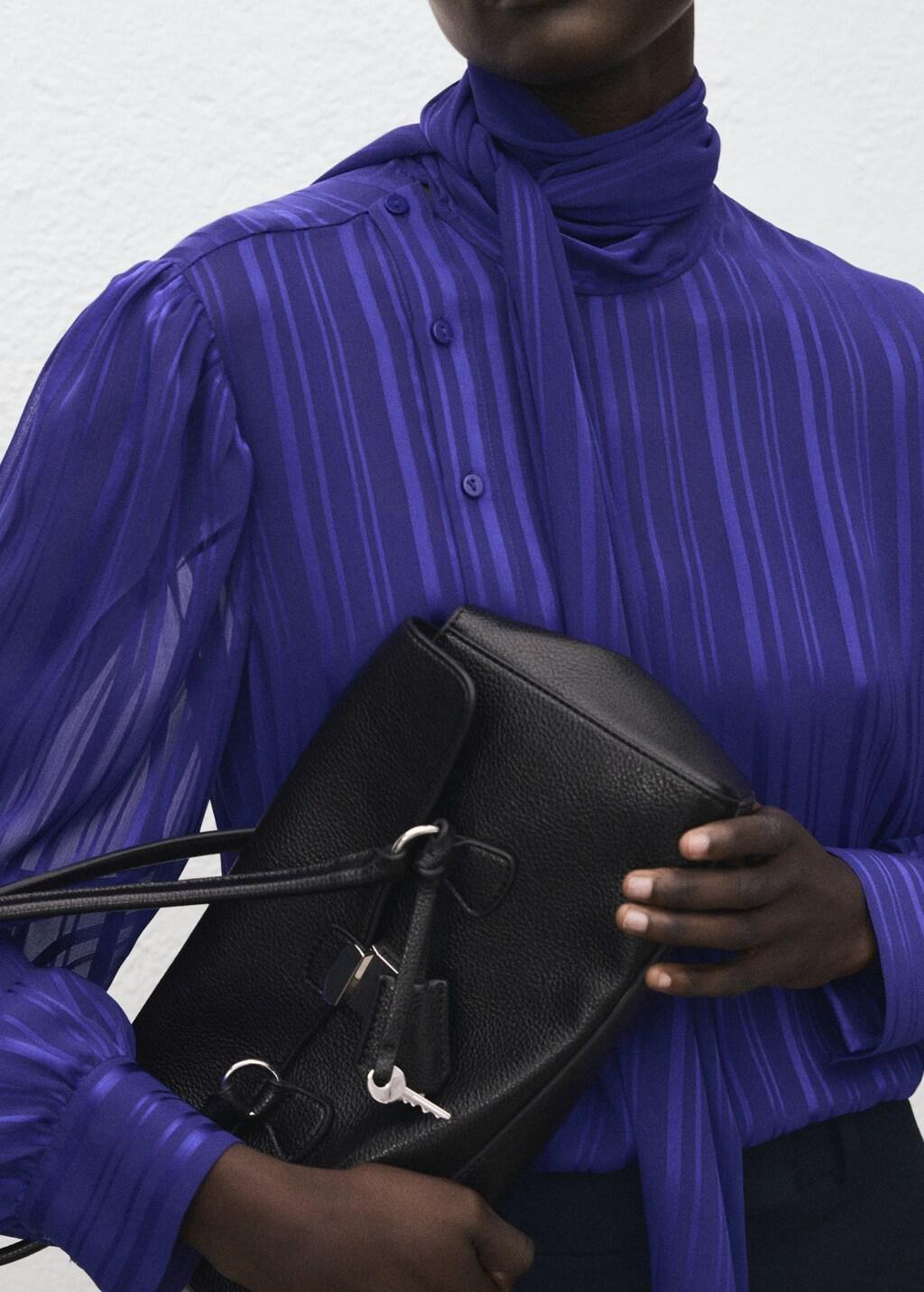 Purple Striped Blouse With Scarf, 0201_52, large image number 6