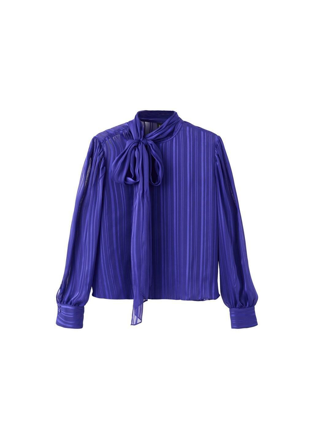 Purple Striped Blouse With Scarf, Medium Blue, large image number 7