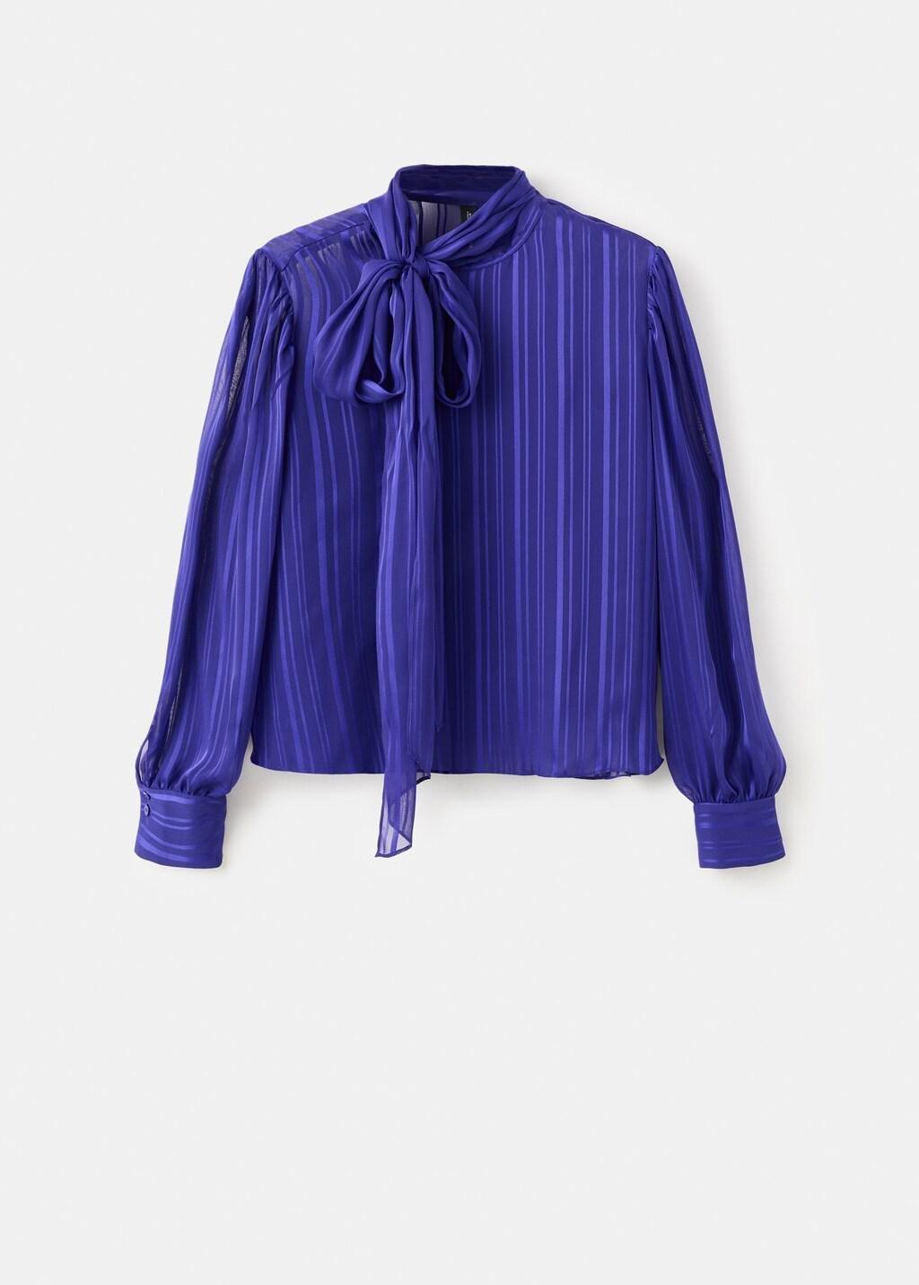 Purple Striped Blouse With Scarf, Medium Blue, large image number 8