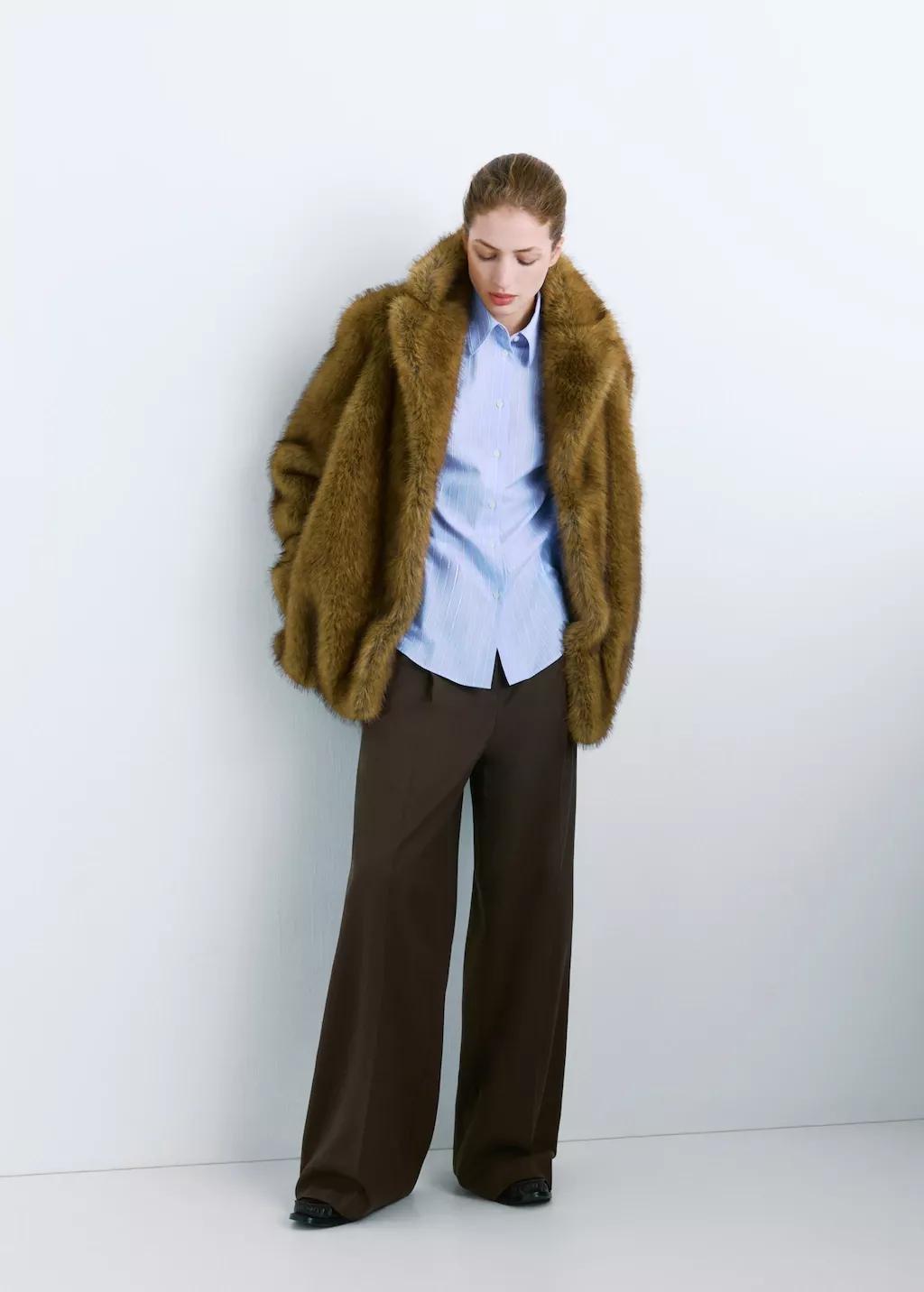 Brown Wide-Leg Mid-Rise Pleated Trousers, 0201_32, medium