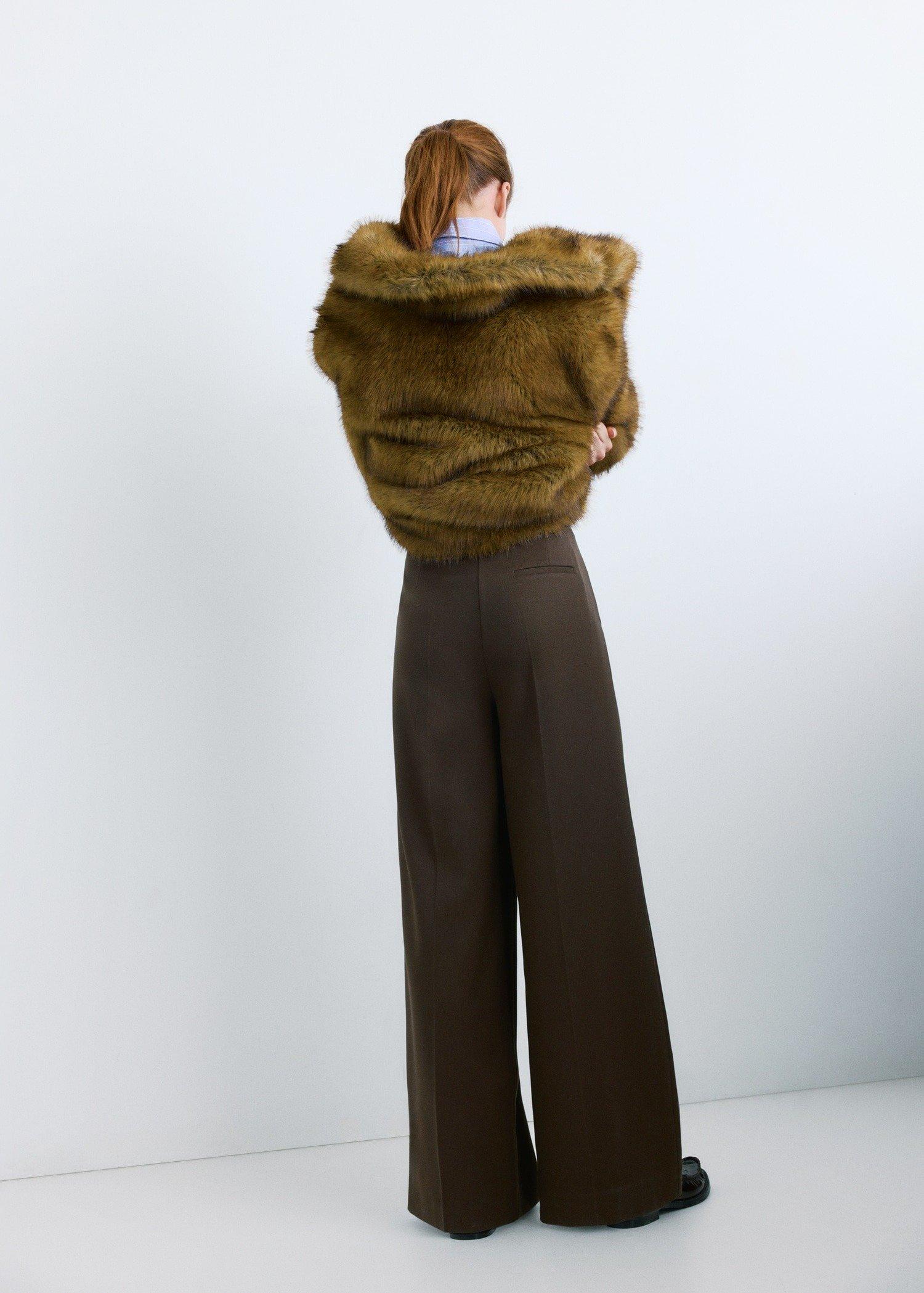 Brown Wide-Leg Mid-Rise Pleated Trousers, 0201_32, large image number 4