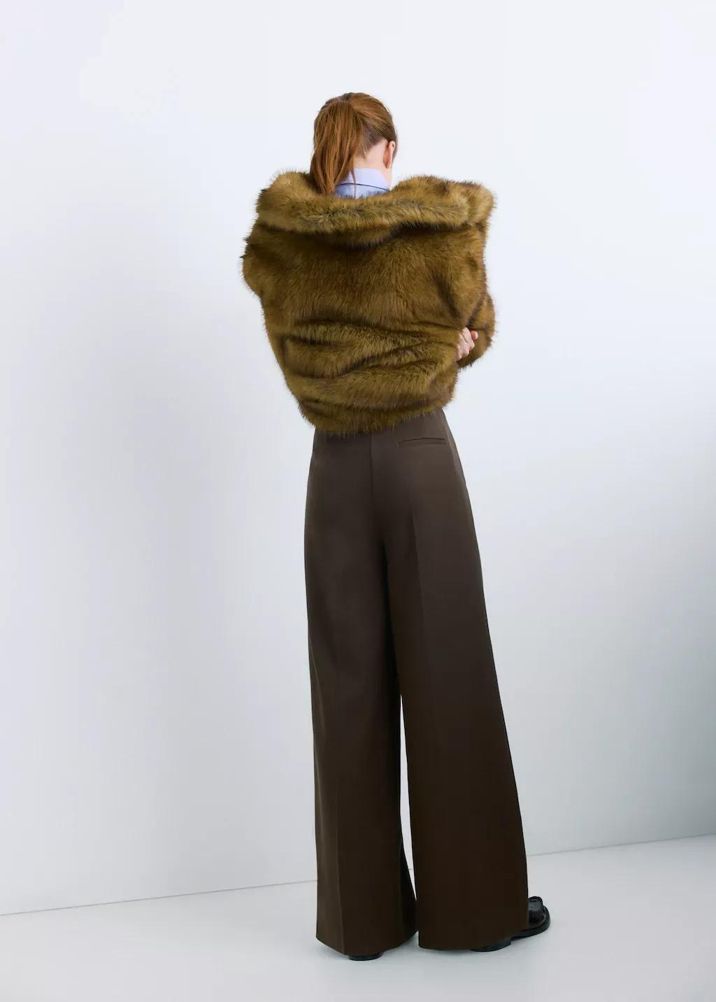 Brown Wide-Leg Mid-Rise Pleated Trousers, 0201_32, large image number 5