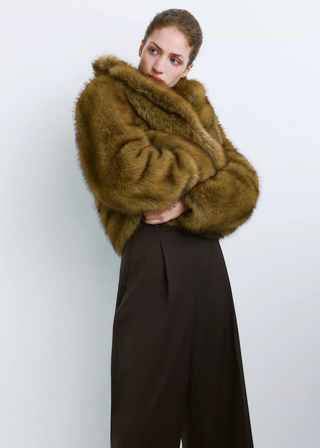 Brown Wide-Leg Mid-Rise Pleated Trousers, 0201_32, large image number 9