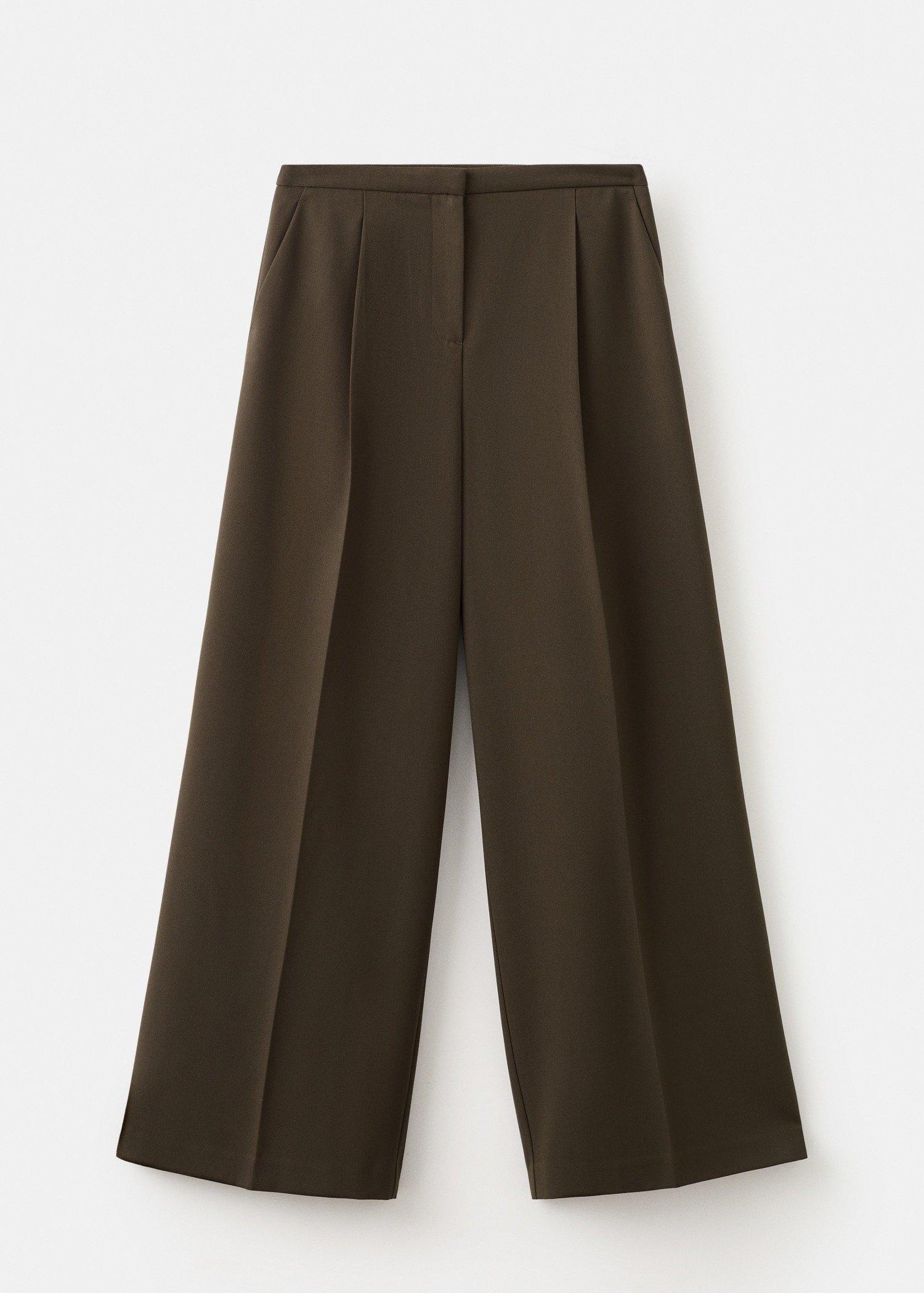 Brown Wide-Leg Mid-Rise Pleated Trousers, 0201_32, large image number 10