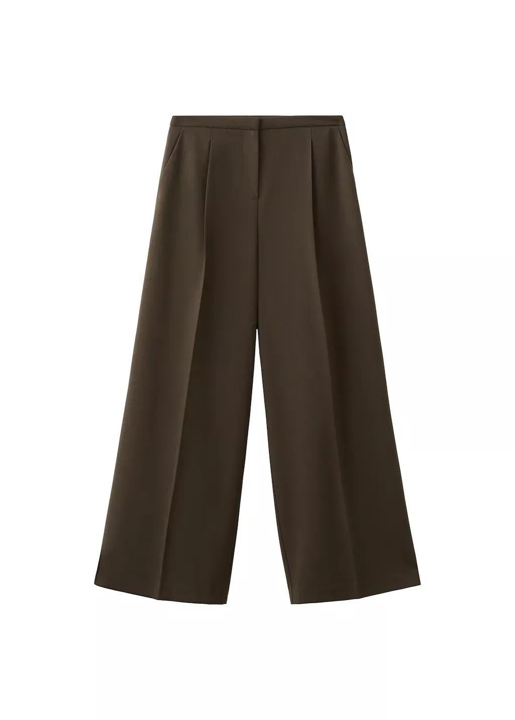 Brown Wide-Leg Mid-Rise Pleated Trousers, 0201_32, large image number 12