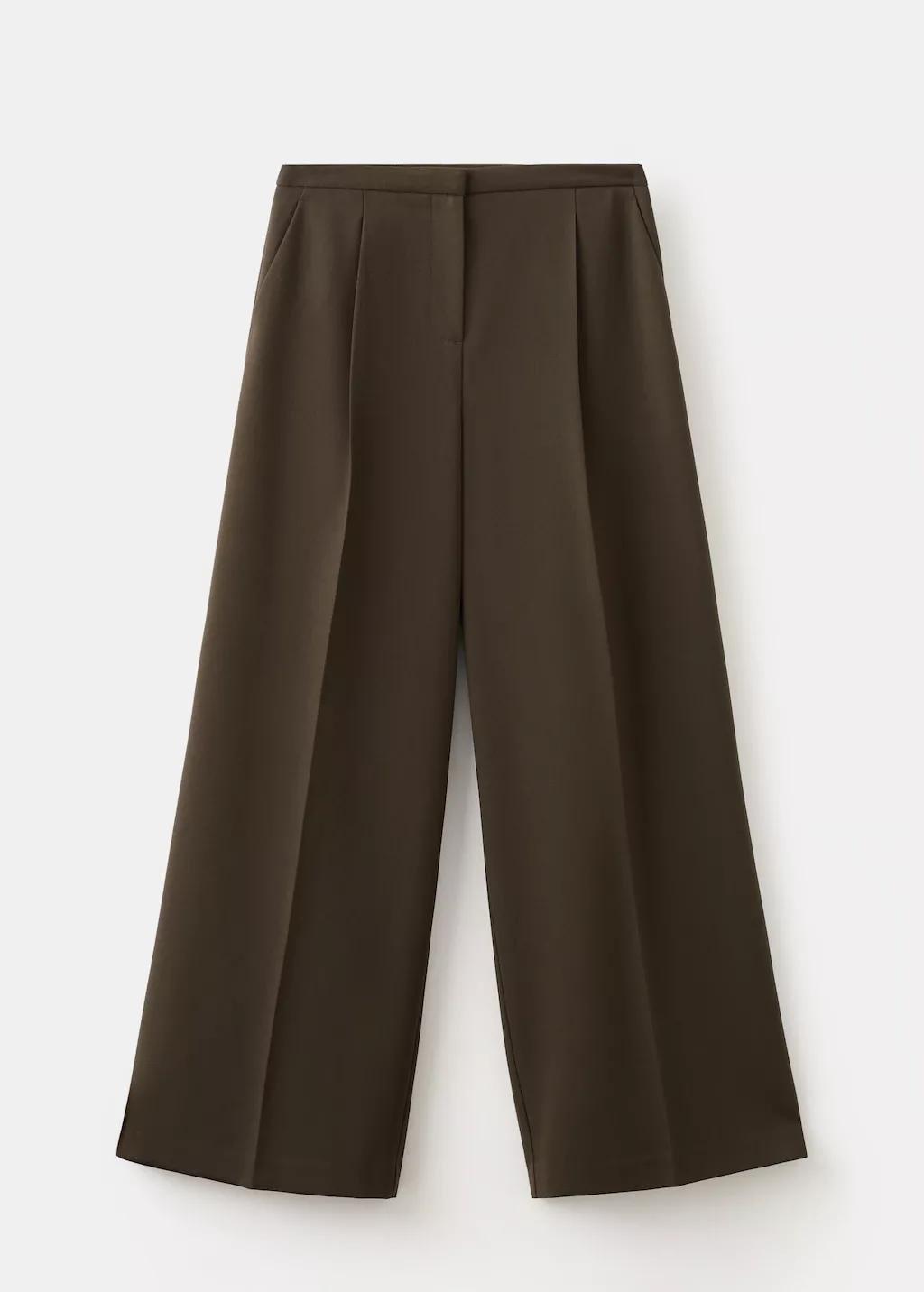 Brown Wide-Leg Mid-Rise Pleated Trousers, 0201_32, large image number 13